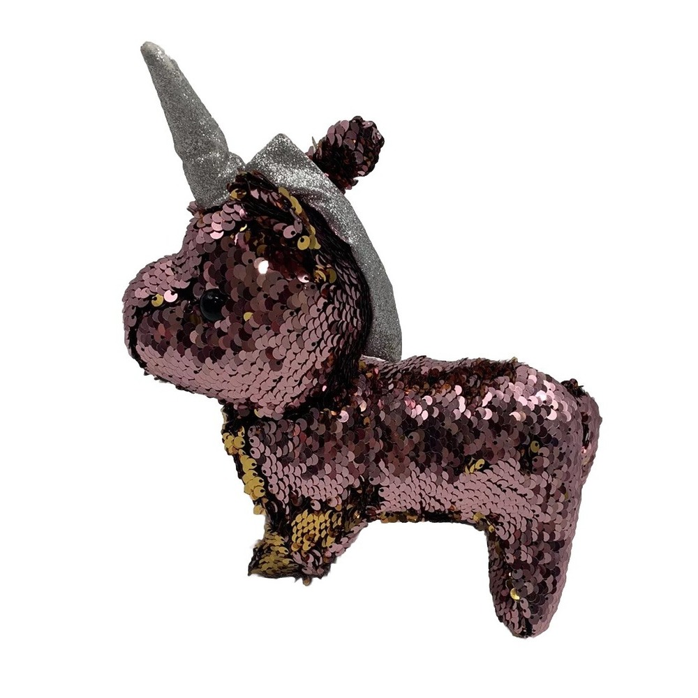 Unicorn Plush Goffa Flip Sequin Stuffed Toy with Reversible Pink Gold Glitter